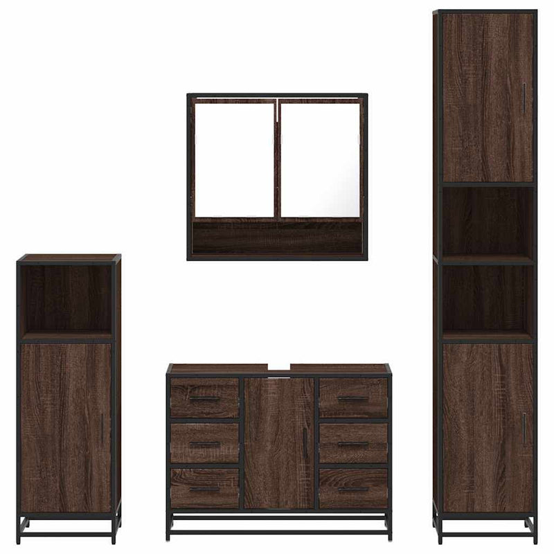 4?Piece Bathroom Furniture Set?Brown Oak Engineered Wood