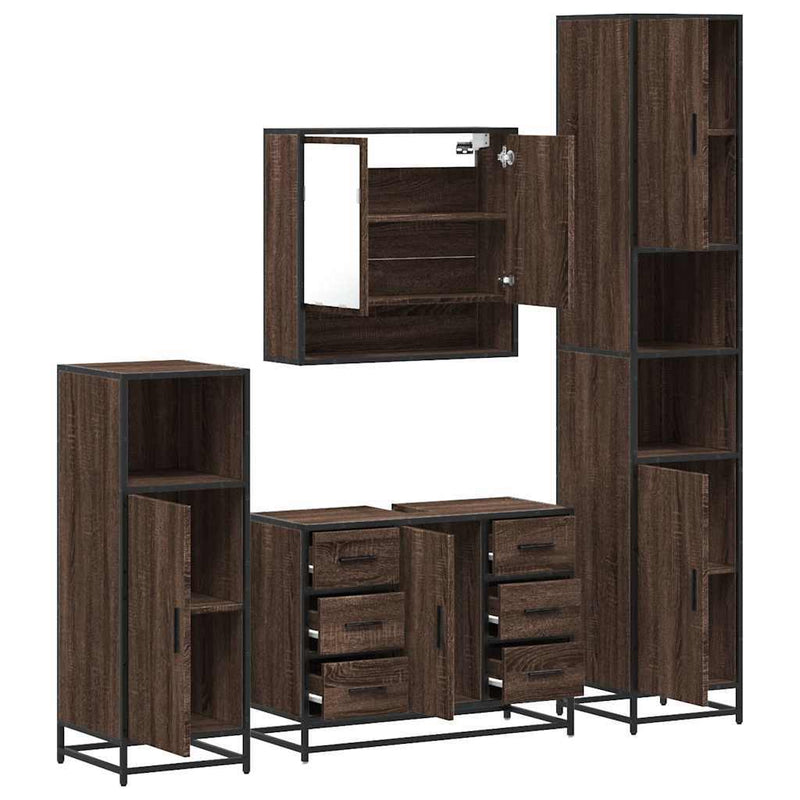 4?Piece Bathroom Furniture Set?Brown Oak Engineered Wood