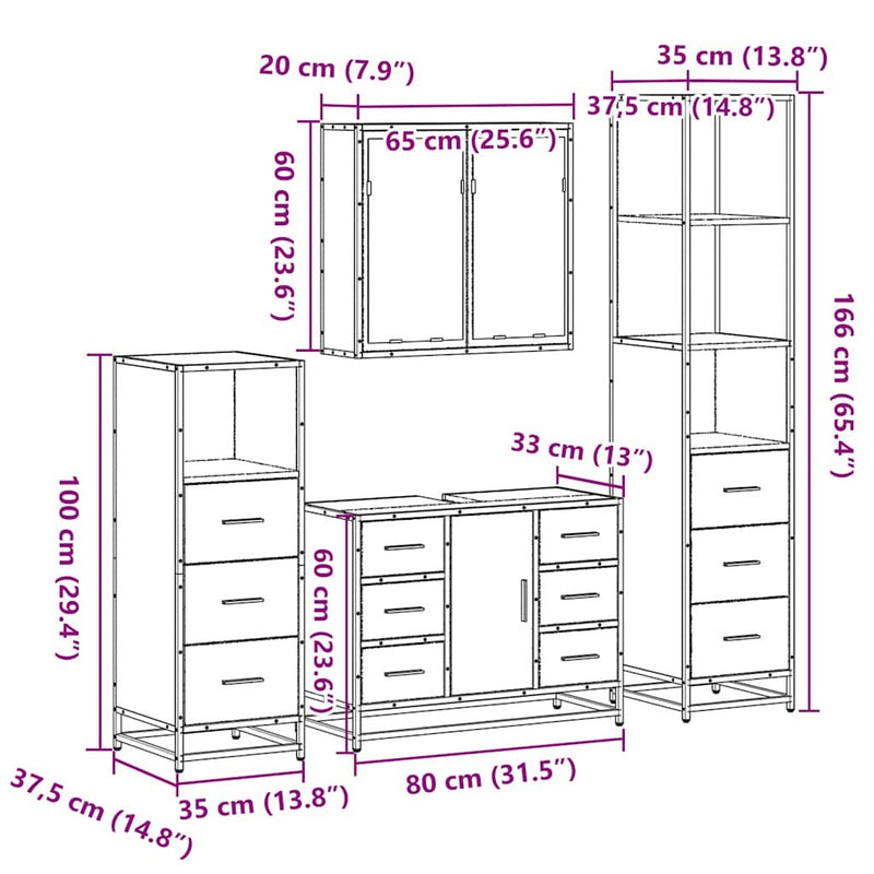 4?Piece Bathroom Furniture Set?Grey Sonoma Engineered Wood