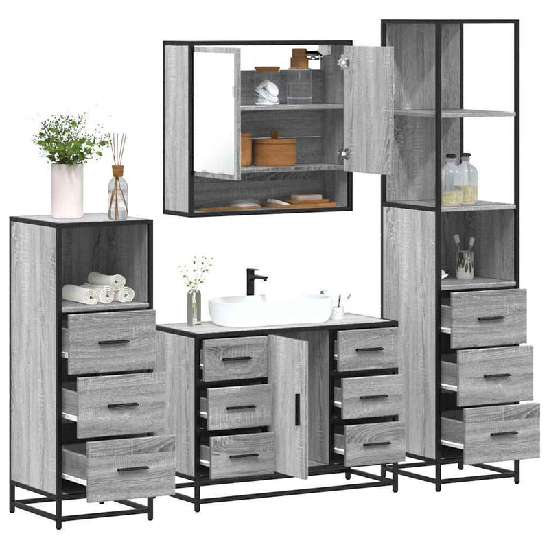 4?Piece Bathroom Furniture Set?Grey Sonoma Engineered Wood