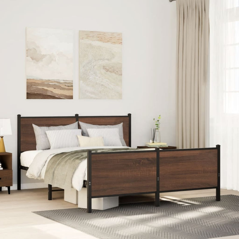 Metal Bed Frame without Mattress Brown Oak 150x200 cm King Size