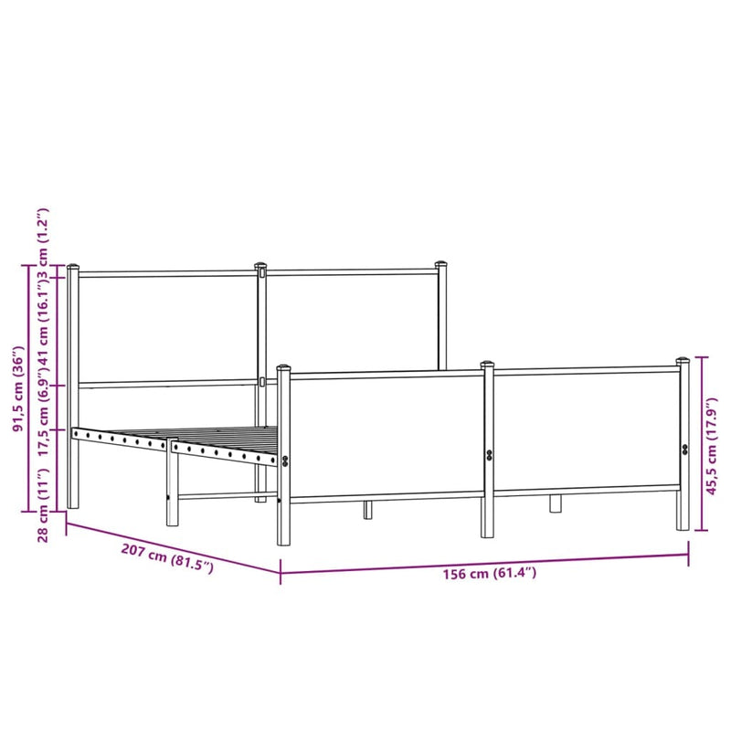 Metal Bed Frame without Mattress Brown Oak 150x200 cm King Size