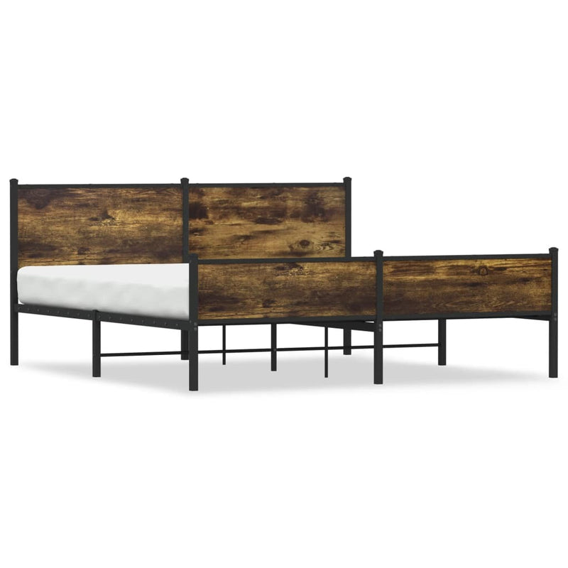 Metal Bed Frame without Mattress Smoked Oak 160x200 cm