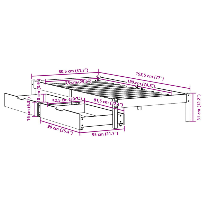 Bed Frame without Mattress 75x190 cm Small Single Solid Wood Pine