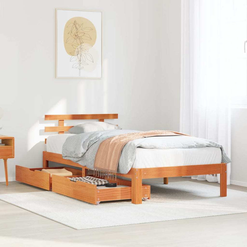 Bed Frame with Drawers without Mattress Wax Brown 75x190 cm Small Single