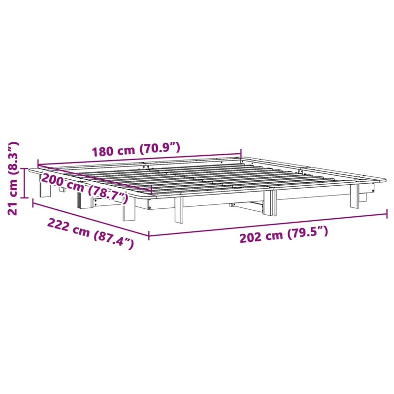 Bed Frame without Mattress White 180x200 cm Super King Solid Wood Pine