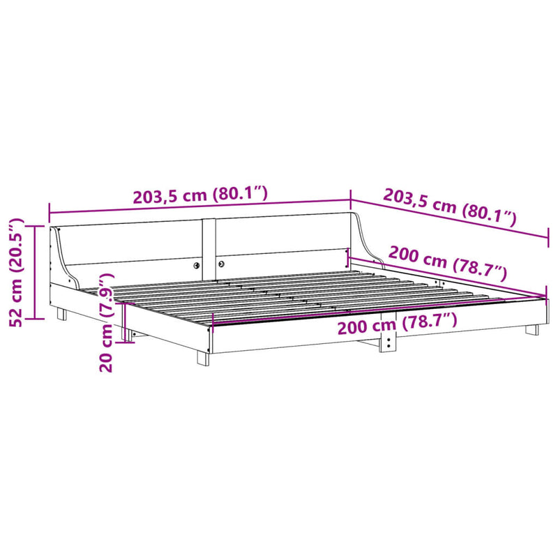 Bed Frame without Mattress Wax Brown 200x200 cm Solid Wood Pine