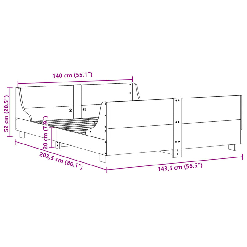 Bed Frame without Mattress White 140x200 cm Solid Wood Pine