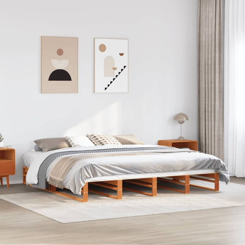 Bed Frame without Mattress Wax Brown 200x200 cm Solid Wood Pine