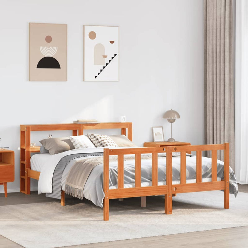 Bed Frame with Headboard without Mattress Wax Brown 140x190 cm