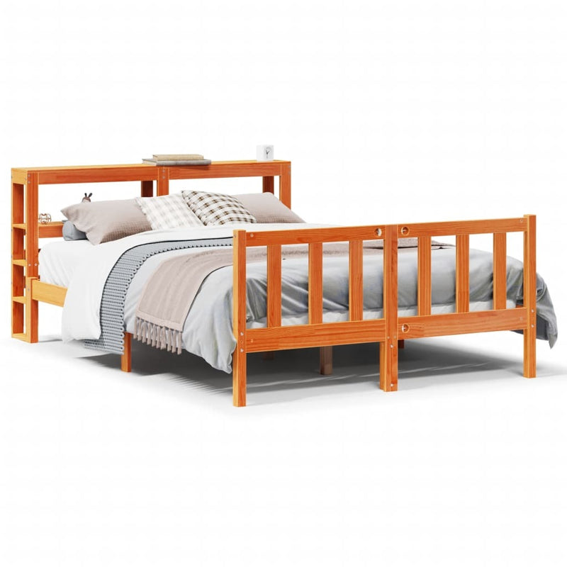 Bed Frame with Headboard without Mattress Wax Brown 140x190 cm