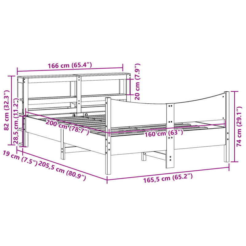 Bed Frame with Headboard White 160x200 cm Solid Wood Pine