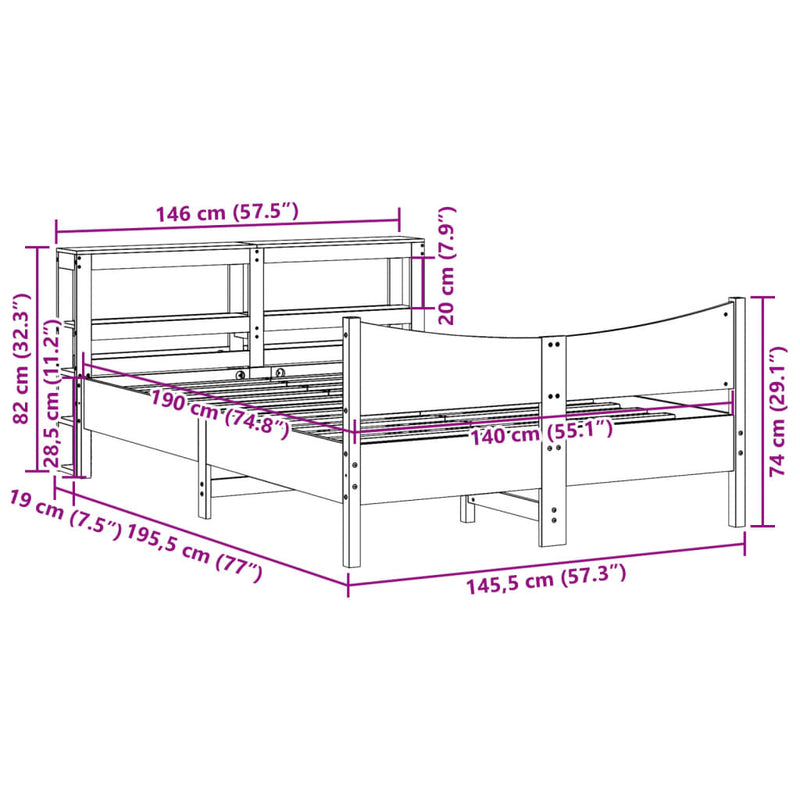 Bed Frame with Headboard 140x190 cm Solid Wood Pine