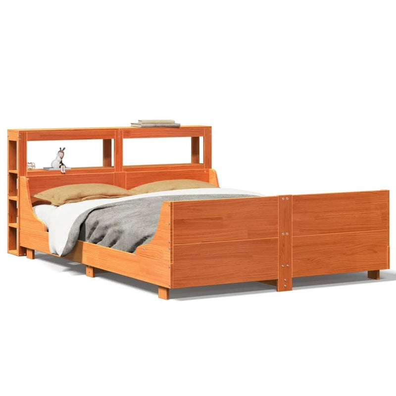 Bed Frame without Mattress Wax Brown 135x190 cm Double Solid Wood Pine