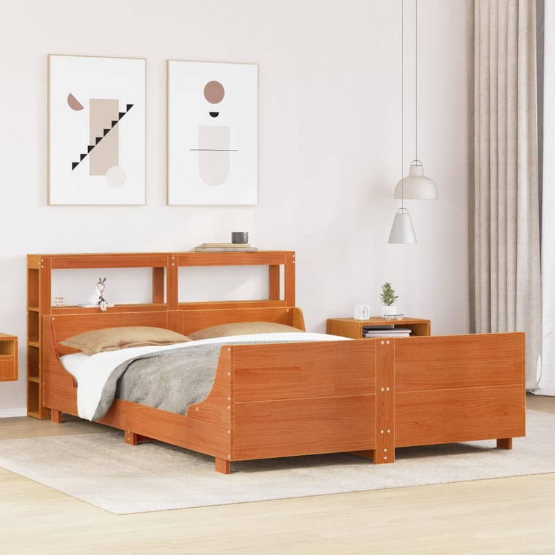 Bed Frame without Mattress Wax Brown 135x190 cm Double Solid Wood Pine