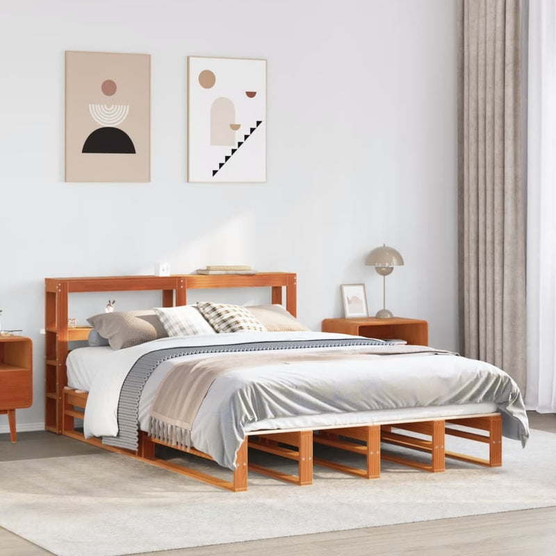 Bed Frame without Mattress Wax Brown 135x190 cm Double Solid Wood Pine