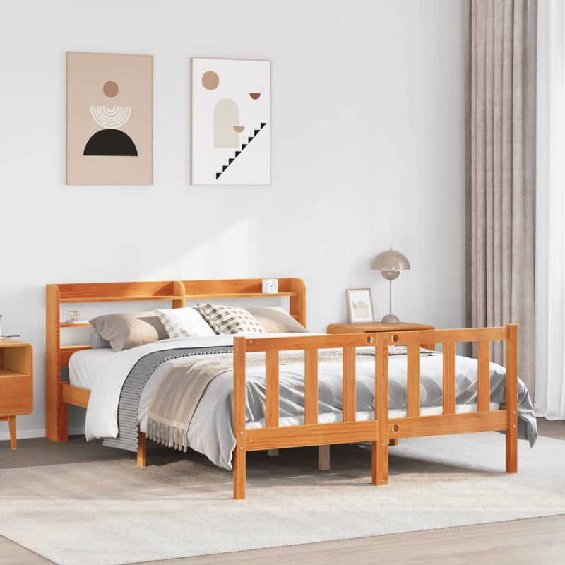 Bed Frame with Headboard without Mattress Wax Brown 140x190 cm