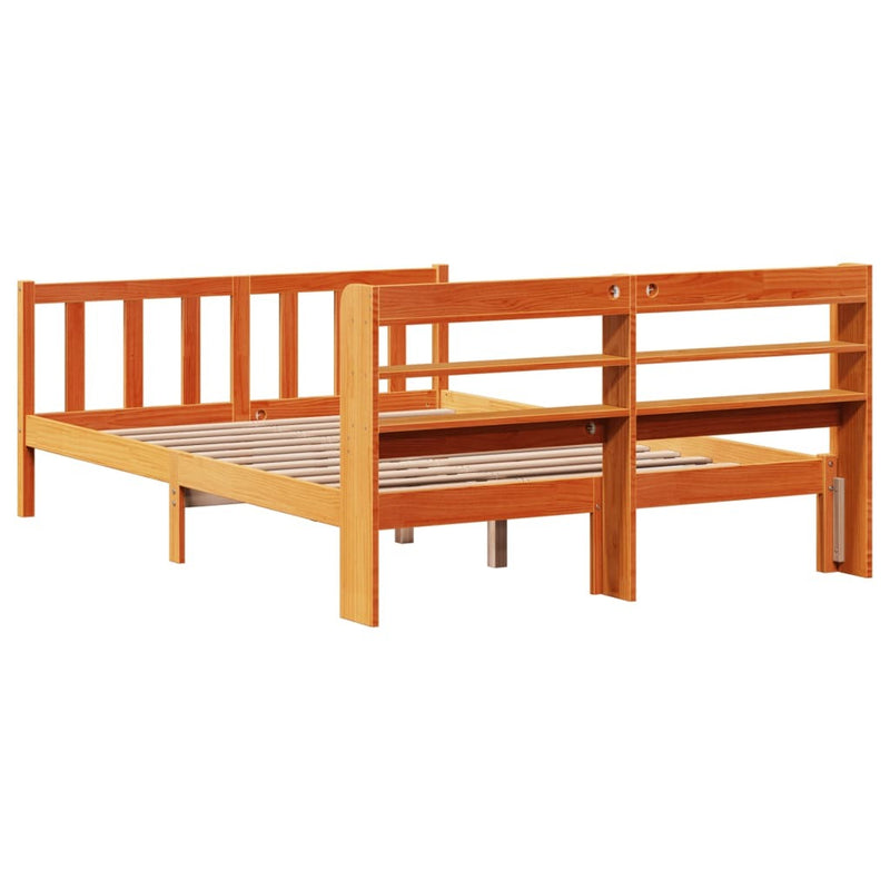 Bed Frame with Headboard without Mattress Wax Brown 140x190 cm