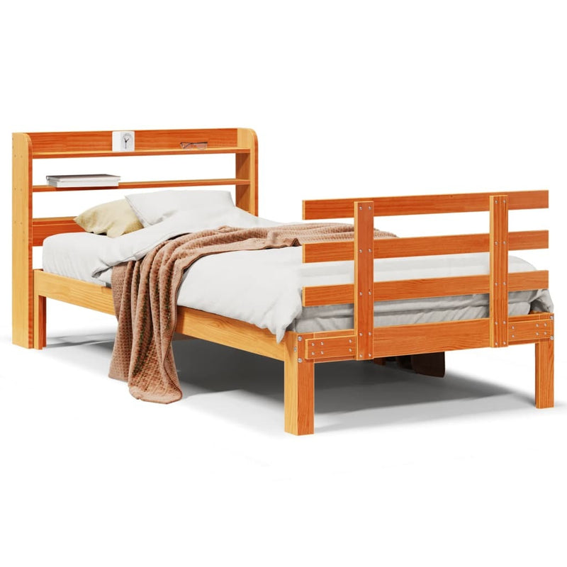 Bed Frame with Headboard without Mattress Wax Brown 90x200 cm