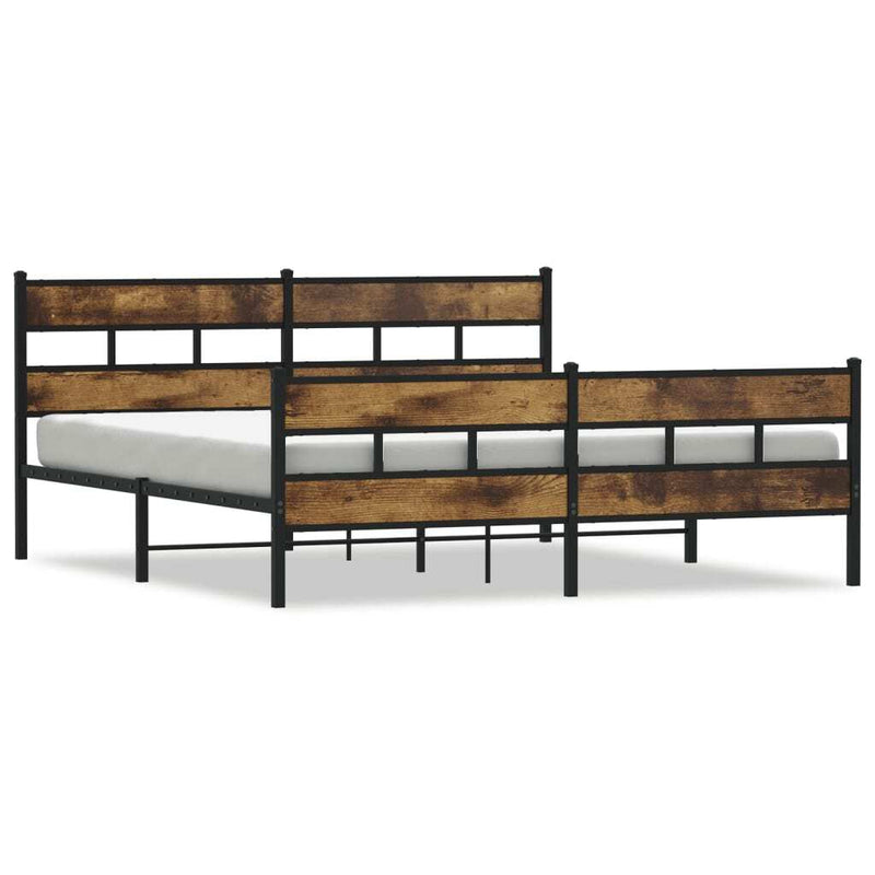 Metal Bed Frame without Mattress Smoked Oak 200x200 cm