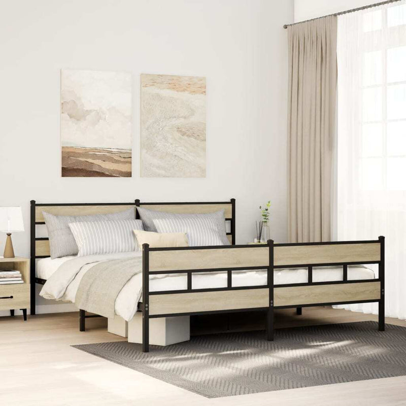 Metal Bed Frame without Mattress Sonoma Oak 180x200 cm Super King