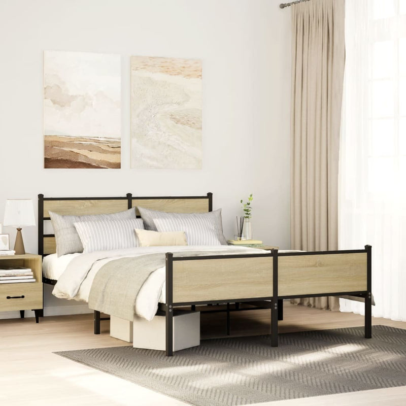 Metal Bed Frame without Mattress Sonoma Oak 160x200 cm