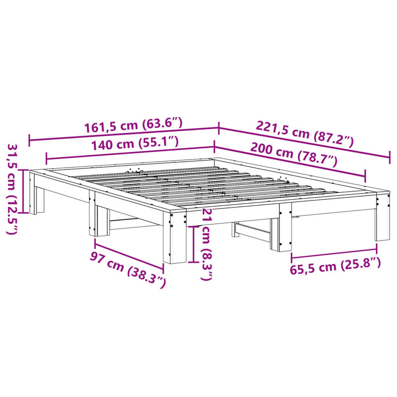 Bed Frame without Mattress White 140x200 cm Solid Wood Pine