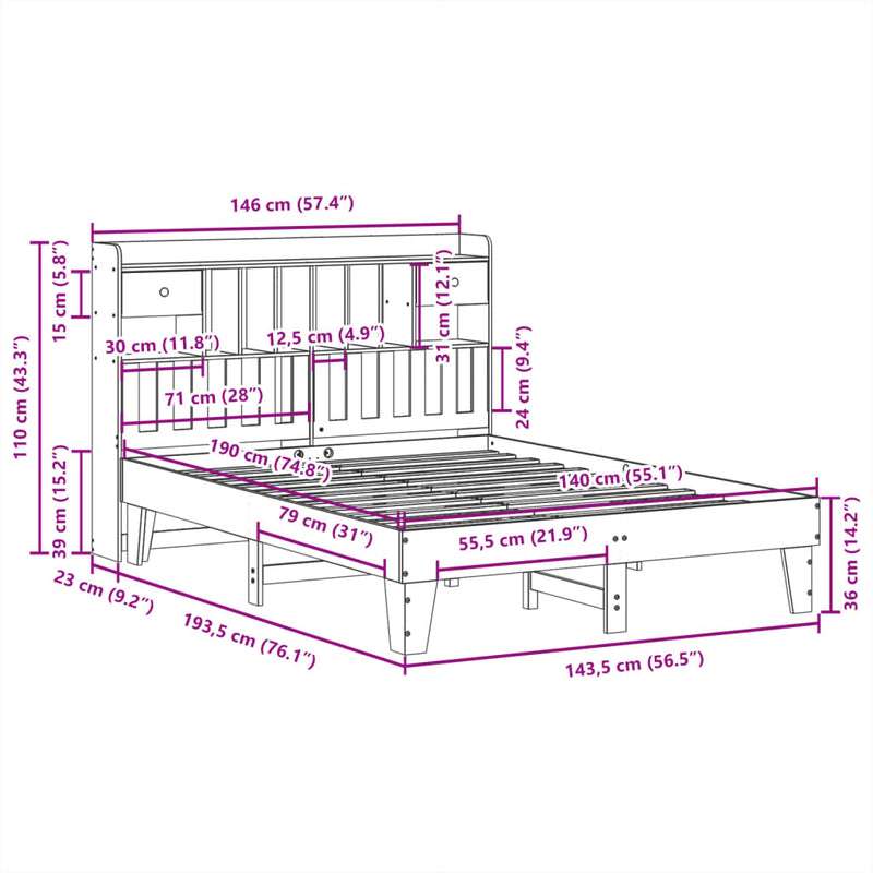 Bed Frame without Mattress White 140x190 cm Solid Wood Pine