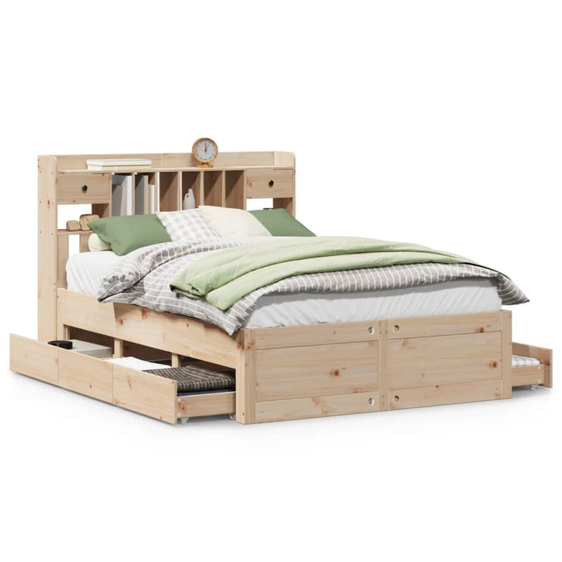 Bookcase Bed without Mattress 140x190 cm Solid Wood Pine