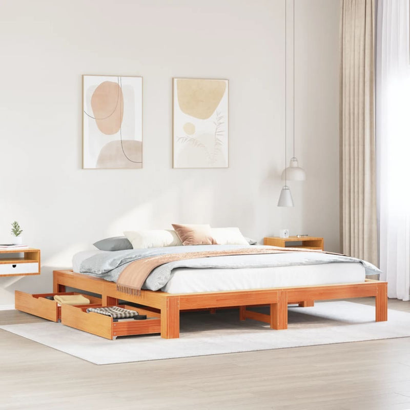 Bed Frame without Mattress Wax Brown 200x200 cm Solid Wood Pine