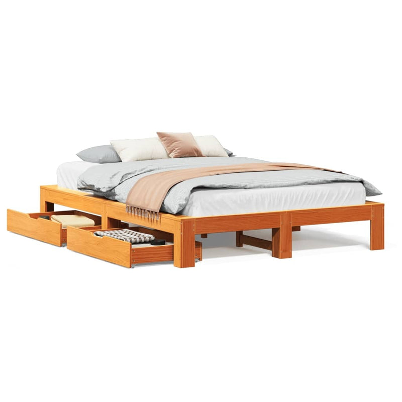 Bed Frame without Mattress Wax Brown 150x200 cm King Size Solid Wood Pine