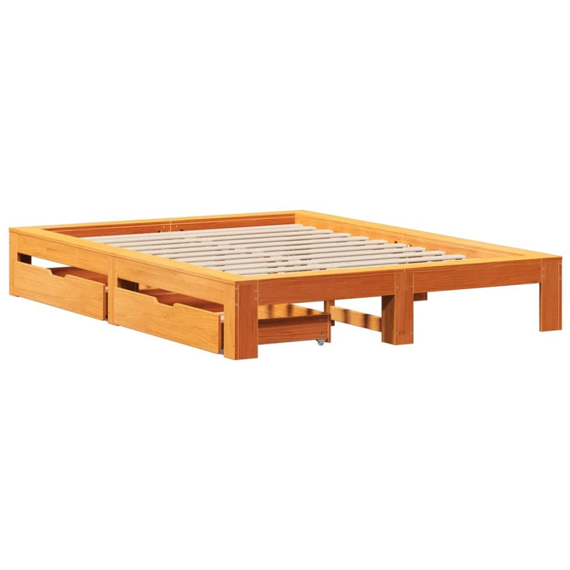 Bed Frame without Mattress Wax Brown 150x200 cm King Size Solid Wood Pine