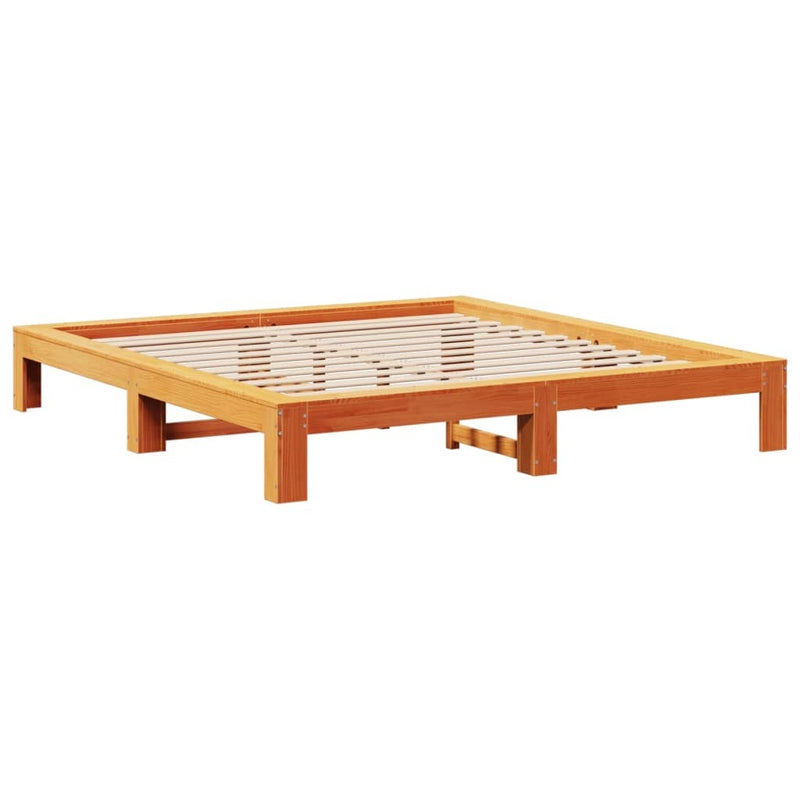 Bed Frame without Mattress Wax Brown 150x200 cm King Size Solid Wood Pine