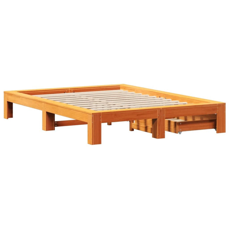 Bed Frame without Mattress Wax Brown 150x200 cm King Size Solid Wood Pine