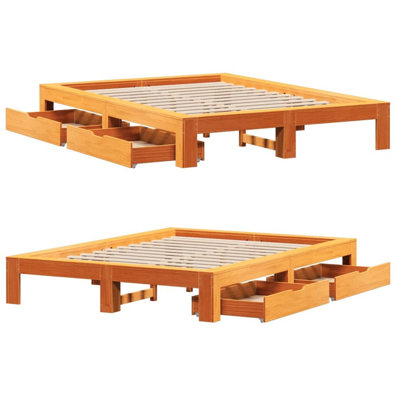 Bed Frame without Mattress Wax Brown 150x200 cm King Size Solid Wood Pine