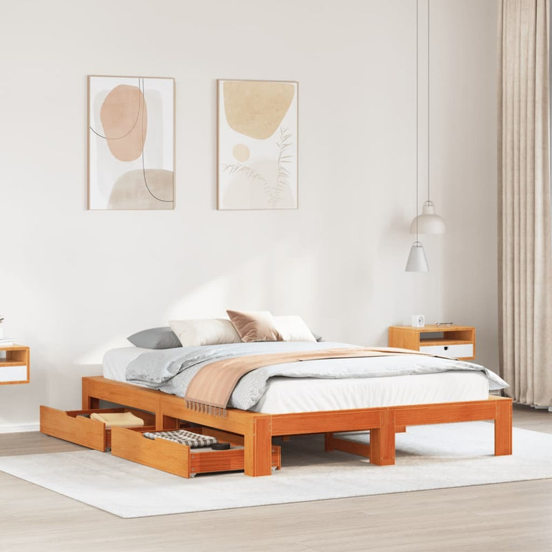 Bed Frame without Mattress Wax Brown 150x200 cm King Size Solid Wood Pine