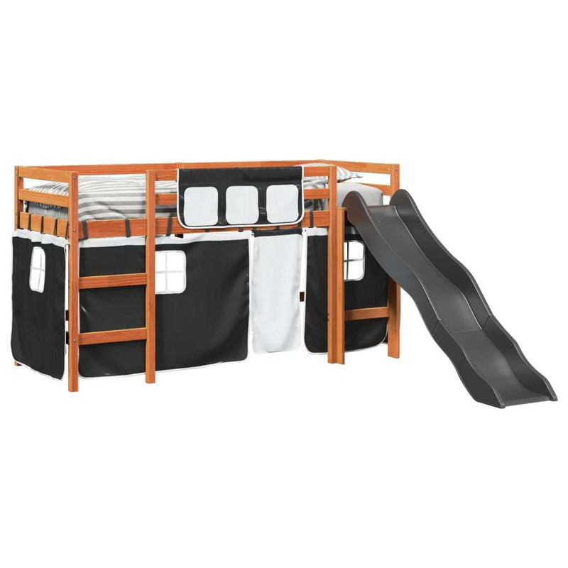 Kids' Loft Bed with Curtains White&Black 80x200 cm Solid Wood Pine