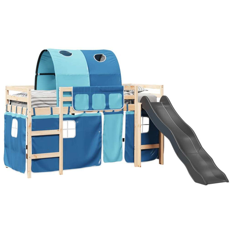 Kids' Loft Bed with Tunnel Blue 90x190 cm Solid Wood Pine