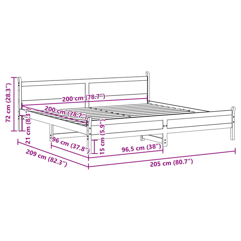 Bed Frame without Mattress 200x200 cm Solid Wood Pine