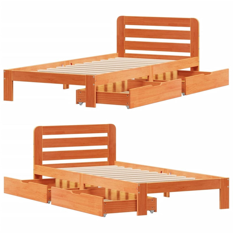 Bed Frame without Mattress Wax Brown 75x190 cm Small Single Solid Wood Pine