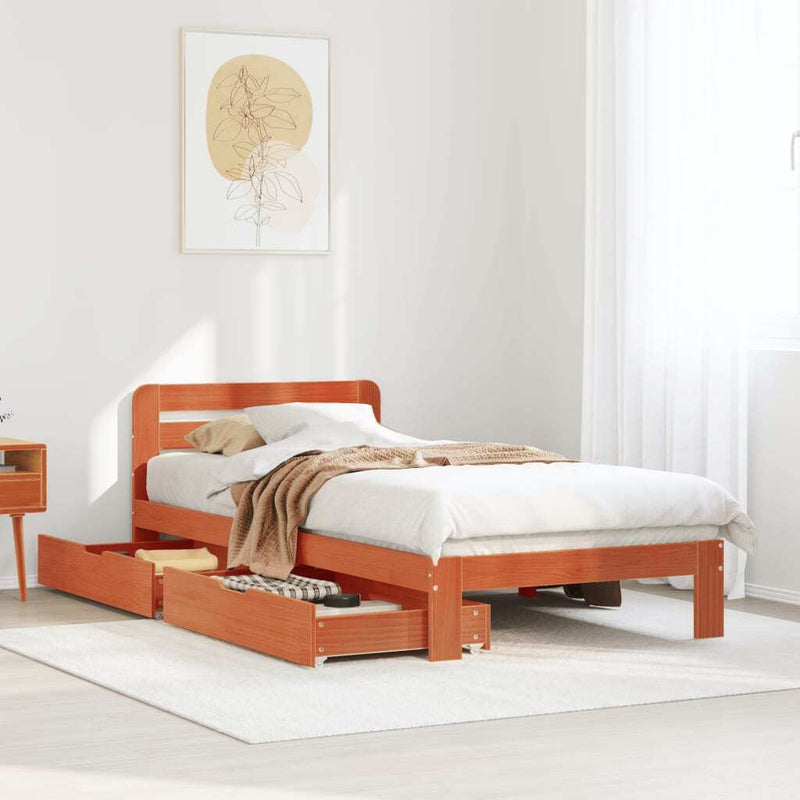 Bed Frame without Mattress Wax Brown 75x190 cm Small Single Solid Wood Pine