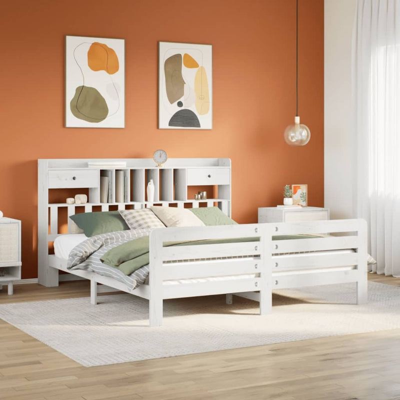 Bookcase Bed without Mattress White 200x200 cm Solid Wood Pine