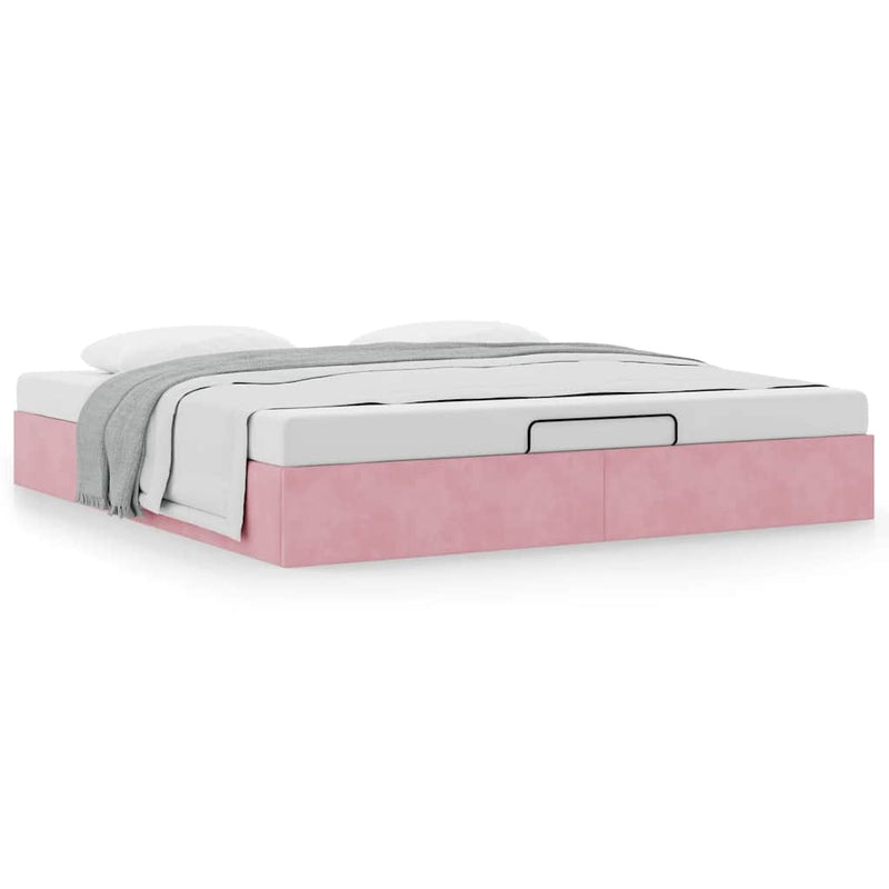 Ottoman Bed Frame No Mattress Pink 200x200 cm Velvet