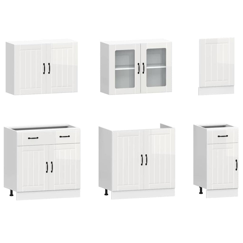 7 Piece Kitchen Cabinet Set Kalmar High Gloss White Engineered Wood