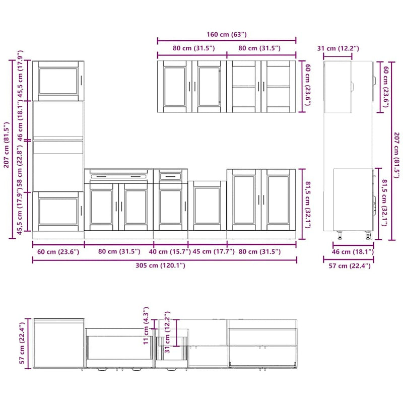 7 Piece Kitchen Cabinet Set Kalmar Brown Oak Engineered Wood