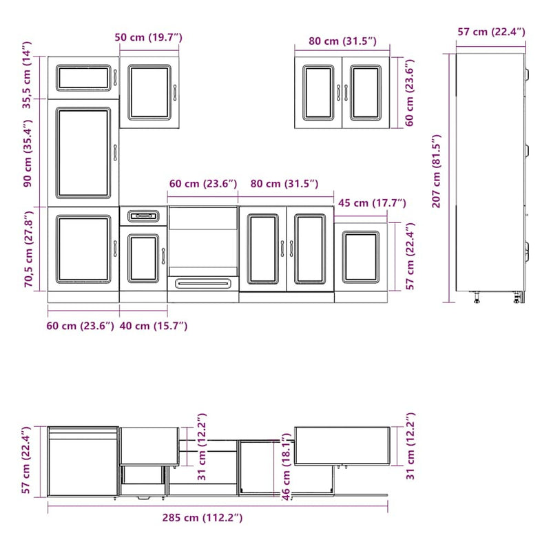 7 Piece Kitchen Cabinet Set Kalmar Black Engineered Wood