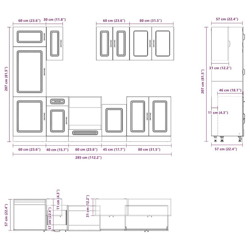 8 Piece Kitchen Cabinet Set Kalmar Concrete Grey Engineered Wood