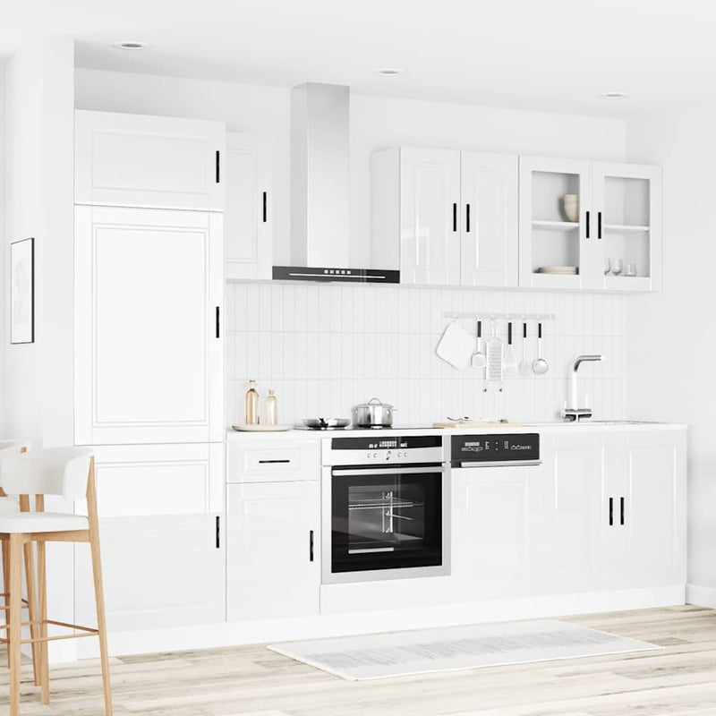 8 Piece Kitchen Cabinet Set Kalmar High Gloss White Engineered Wood