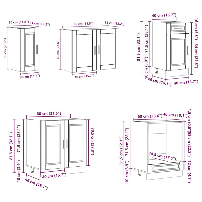 8 Piece Kitchen Cabinet Set Kalmar High Gloss White Engineered Wood