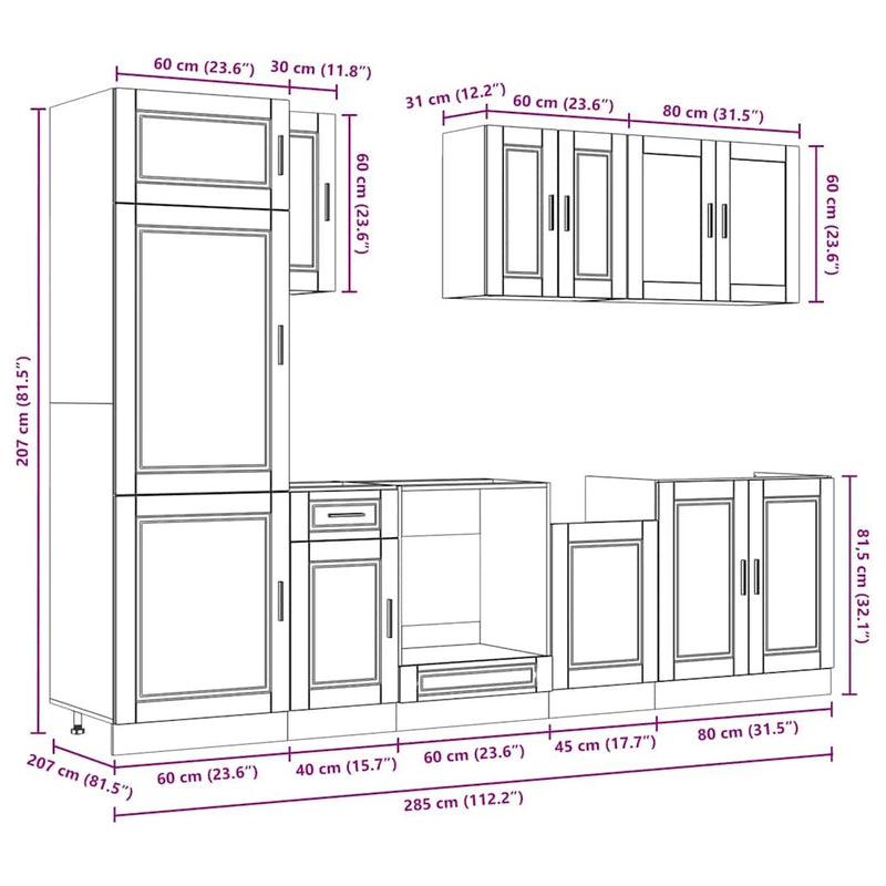 8 Piece Kitchen Cabinet Set Kalmar Smoked Oak Engineered Wood